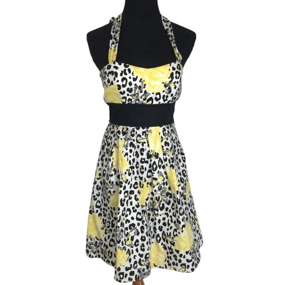 City Triangles Dress Juniors‎ Size 3 Y2K Leopard Cheetah Floral Sleeveless Black